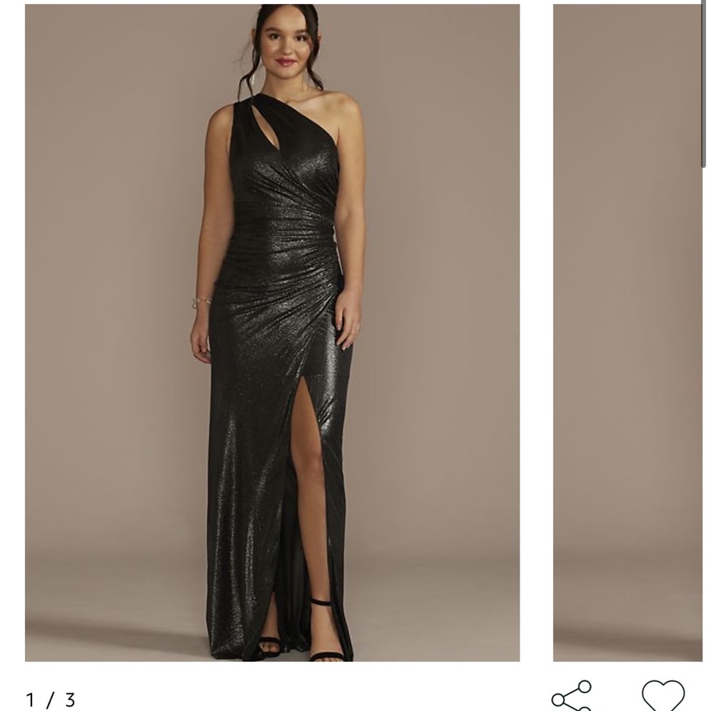 One shoulder; charcoal color; floor length dress; size 8